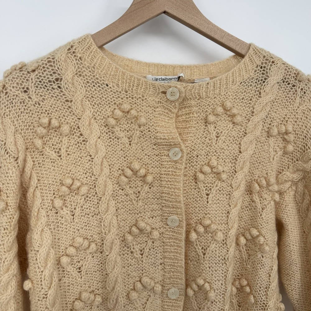 VTG Liz Claiborne Sz M 80s Collection Cardigan Mohair Handknit Sweater Bobbles - Picture 3 of 7